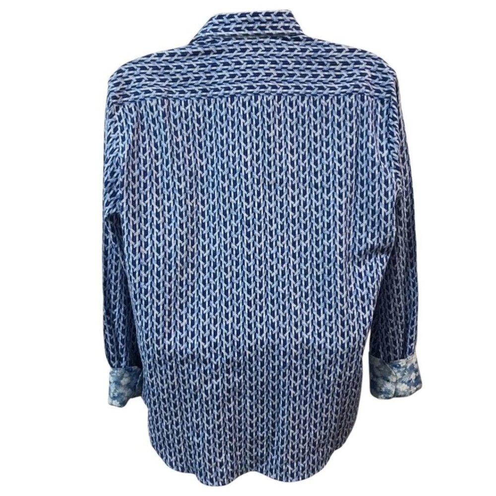 Robert Graham Tulsa Geo Blue‎ White Long Sleeve Button Down Shirt Men's S NEW - Picture 3 of 14